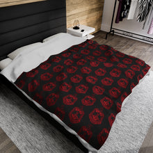 Load image into Gallery viewer, Black Velveteen Plush Blanket Red DST Crest