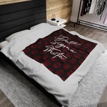 Load image into Gallery viewer, Black Velveteen Plush Blanket Red DST Crest and White Delta Sigma Theta Theme