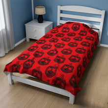 Load image into Gallery viewer, Red Velveteen Plush Blanket with Black DST Crest Theme