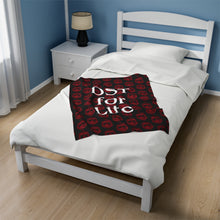 Load image into Gallery viewer, Black Velveteen Plush Blanket Red DST Crest and White DST for Life Theme