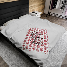 Load image into Gallery viewer, White Velveteen Plush Blanket with Red DST Crest and Black Delta Sigma Theta Theme