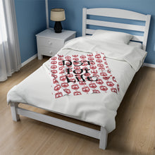 Load image into Gallery viewer, White Velveteen Plush Blanket with Red DST Crest and Black DST for Life Theme