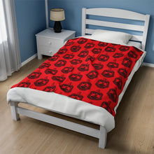 Load image into Gallery viewer, Red Velveteen Plush Blanket with Black DST Crest Theme