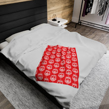 Load image into Gallery viewer, Red Velveteen Plush Blanket White DST Crest