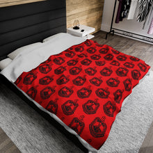Load image into Gallery viewer, Red Velveteen Plush Blanket with Black DST Crest Theme