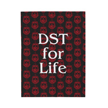 Load image into Gallery viewer, Black Velveteen Plush Blanket Red DST Crest and White DST for Life Theme