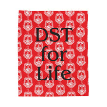 Load image into Gallery viewer, Red Velveteen Plush Blanket White DST Crest and Black DST for Life Theme