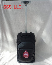 Load image into Gallery viewer, Trolley Backpack with large wheels, collapsible metal handle, and DST embroidered crest decal