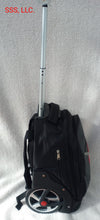 Load image into Gallery viewer, Trolley Backpack with large wheels, collapsible metal handle, and DST embroidered crest decal