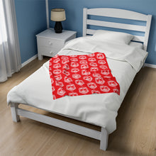 Load image into Gallery viewer, Red Velveteen Plush Blanket White DST Crest