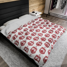 Load image into Gallery viewer, White Velveteen Plush Blanket with Red DST Crest Theme