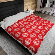 Load image into Gallery viewer, Red Velveteen Plush Blanket White DST Crest