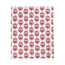 Load image into Gallery viewer, White Velveteen Plush Blanket with Red DST Crest Theme