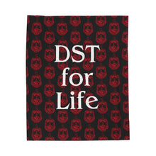 Load image into Gallery viewer, Black Velveteen Plush Blanket Red DST Crest and White DST for Life Theme