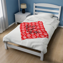Load image into Gallery viewer, Red Velveteen Plush Blanket White DST Crest and Black Delta Sigma Theta Theme