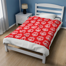 Load image into Gallery viewer, Red Velveteen Plush Blanket White DST Crest