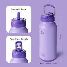 Load image into Gallery viewer, BOTTLE BOTTLE 32oz Insulated Water Bottle Stainless Steel Sport Water Bottle with Straw Dual-use Lid Design for Gym with Pill Box (dark purple)