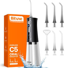 Load image into Gallery viewer, Bitvae C5 Water Dental Flosser for Teeth, Cordless Water Teeth Cleaner Picks, 3 Modes 5 Intensities, IPX7 Waterproof Water Flosser, 6 Tips Rechargeable Water Dental Picks for Cleaning - Black