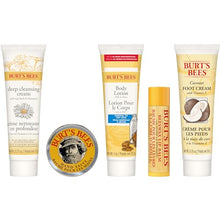 Load image into Gallery viewer, Burt's Bees Christmas Gifts, 5 Stocking Stuffers Products, Everyday Essentials Set - Original Beeswax Lip Balm, Deep Cleansing Cream, Hand Salve, Body Lotion & Coconut Foot Cream, Travel Size