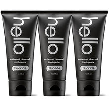 Load image into Gallery viewer, Hello Activated Charcoal Toothpaste, Fluoride Toothpaste with Activated Charcoal, Teeth Whitening Toothpaste with Fresh Mint and Coconut Oil, No SLS, Vegan, Gluten Free, 3 Pack, 4 OZ Tubes