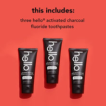 Load image into Gallery viewer, Hello Activated Charcoal Toothpaste, Fluoride Toothpaste with Activated Charcoal, Teeth Whitening Toothpaste with Fresh Mint and Coconut Oil, No SLS, Vegan, Gluten Free, 3 Pack, 4 OZ Tubes