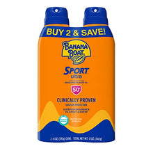 Load image into Gallery viewer, Banana Boat Sport Ultra SPF 50 Sunscreen Spray Twin Pack | Banana Boat Sunscreen Spray SPF 50, Spray On Sunscreen, Water Resistant Sunscreen, Oxybenzone Free Sunscreen Pack, 6oz each