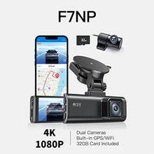 Load image into Gallery viewer, REDTIGER Dash Cam Front Rear, 4K/2.5K Full HD Dash Camera for Cars, Free 32GB Card, Built-in Wi-Fi GPS, 3.16” IPS Screen, Night Vision, 170°Wide Angle, WDR, 24H Parking Mode