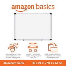 Load image into Gallery viewer, Amazon Basics Magnetic Dry Erase Whiteboard, 36 x 24-Inch, Aluminum Frame, Silver/White