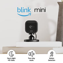 Load image into Gallery viewer, Blink Mini – Compact indoor plug-in smart security camera, 1080p HD video, night vision, motion detection, two-way audio, easy set up, Works with Alexa – 1 camera (Black)