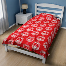 Load image into Gallery viewer, Red Velveteen Plush Blanket White DST Crest