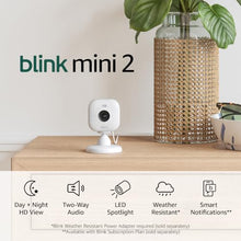 Load image into Gallery viewer, Blink Mini 2 (Newest Model) — Home Security & Pet Camera(s) with HD video, color night view, motion detection, two-way audio, and built-in spotlight — 1 camera (White)