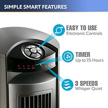 Load image into Gallery viewer, Lasko Oscillating Tower Fan, Quiet Fans with Remote, for Bedroom, Living Room, Office, Tower Fan with Remote, 3-Speed Timer, 42”, Silver T42951
