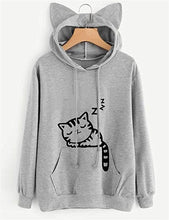 Load image into Gallery viewer, Fronage Teen Girls Cat Hooded Sweatshirt Womens Long Sleeve Cute Hoodies Pullover Tops (X-Large, Y A Gray)