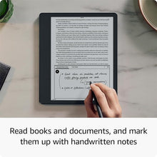 Load image into Gallery viewer, Kindle Scribe Essentials Bundle including Kindle Scribe (64 GB), Premium Pen, Brush Print Leather Folio Cover with Magnetic Attach - Storm Grey, and Power Adapter