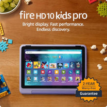 Load image into Gallery viewer, Amazon Fire HD 10 Kids Pro tablet (newest model) ages 6-12. Bright 10.1" HD screen, includes ad-free content, robust parental controls, 13-hr battery and slim case for older kids, 32 GB, Happy Day