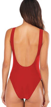 Load image into Gallery viewer, Leoparts Women's Retro Scoop Neck One Piece Swimsuits 80s/90s High Cut Low Back Custom Bathing Suits Swimwear Red