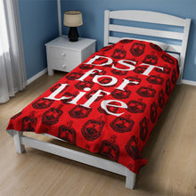 Load image into Gallery viewer, Red Velveteen Plush Blanket with Black DST Crest with DST for Life Theme