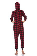 Load image into Gallery viewer, COLORFULLEAF Couples Matching Christmas Pajamas for Family Hoodie Plaid Fleece Onesie Full Zipper Jumpsuits(Womens, S)