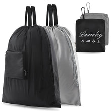 Load image into Gallery viewer, 2 Pcs JHX Travel Laundry Bags, Dirty Clothes Organizer【Upgraded】with Handles and Aluminum Carabiner for Travel, Camp, Fitness, and Students (Black&Grey) 24"L x 21"W