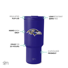 Load image into Gallery viewer, Simple Modern Officially Licensed NFL Baltimore Ravens 30 oz Tumbler with Flip Lid and Straws | Insulated Cup Stainless Steel | Gifts for Men Women | Trek Collection | Baltimore Ravens