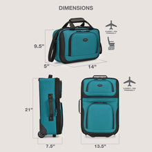Load image into Gallery viewer, U.S. Traveler Rio Fabric Expandable Carry-on Luggage, Rolling Suitcase, Teal, 2 Wheel Set