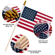 Load image into Gallery viewer, 12 Pack Small American Flags on Stick Small US Flags/Mini American Flags for Outside 4x6 Inch American Hand Held Stick Flags with Kid-Safe Spear Top, Patriotic Veterans Day Decorations, 4th of July Decorations