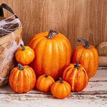 Load image into Gallery viewer, 7Pcs Artificial Pumpkins of all Styles Halloween Decoration Rural Style Farmhouse Foam Pumpkin Harvest Season Thanksgiving Day is Suitable for Table top House Dining Table Party Decoration (Orange)