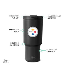Load image into Gallery viewer, Simple Modern Officially Licensed NFL Pittsburgh Steelers 30 oz Tumbler with Flip Lid and Straws | Insulated Cup Stainless Steel | Gifts for Men Women | Trek Collection | Pittsburgh Steelers