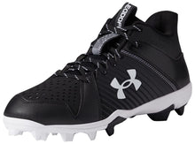 Load image into Gallery viewer, Under Armour Men's Leadoff Mid Rubber Molded Baseball Cleat, (001) Black/Black/White, 11