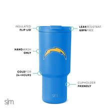 Load image into Gallery viewer, Simple Modern Officially Licensed NFL Los Angeles Chargers 30 oz Tumbler with Flip Lid and Straws | Insulated Cup Stainless Steel | Gifts for Men Women | Trek Collection | Los Angeles Chargers
