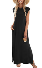 Load image into Gallery viewer, Zeagoo Black Maxi Dress Sleeveless Sun Dresses Beach Crew Neck Long Split Dresses with Pockets Summer Dress for Women 2025 Vacation Black L
