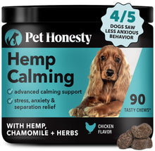 Load image into Gallery viewer, Pet Honesty Natural Hemp Calming Chews for Dogs - Dog Anxiety Relief - Calming Aid Supplement with Valerian Root, Chamomile, + Magnesium - Stress, Separation & Thunder Support - (Chicken, 90 Count)