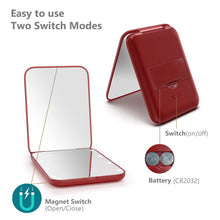 Load image into Gallery viewer, Kintion Pocket Mirror, 1X/3X Magnification LED Compact Travel Makeup Mirror with Light for Purse, 2-Sided, Portable, Folding, Handheld, Small Lighted Mirror for Gift, Wine Red