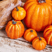 Load image into Gallery viewer, 7Pcs Artificial Pumpkins of all Styles Halloween Decoration Rural Style Farmhouse Foam Pumpkin Harvest Season Thanksgiving Day is Suitable for Table top House Dining Table Party Decoration (Orange)